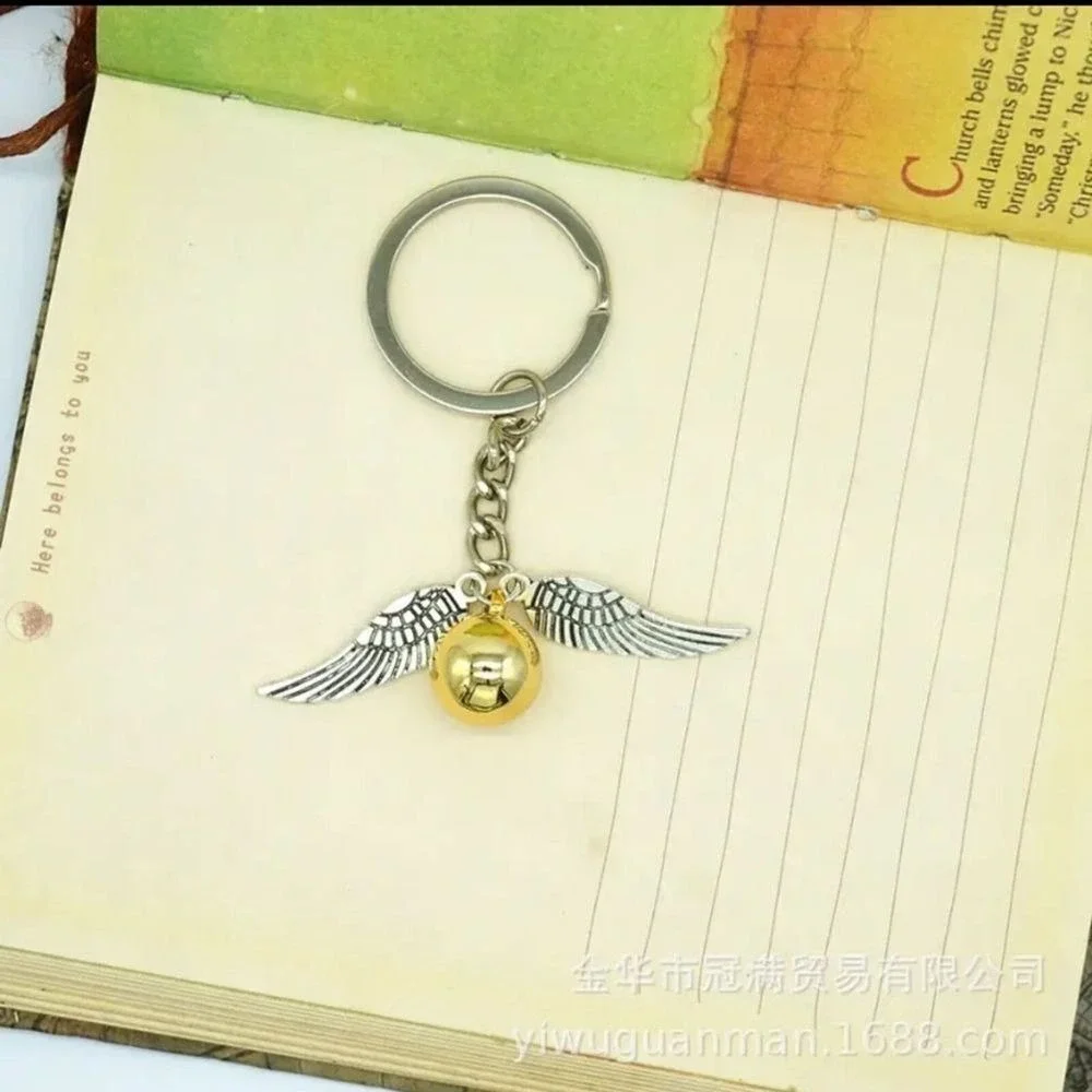 Golden Snitch Keychain Harry Potter Inspired Wings Pearl Charm Fantasy Accessory